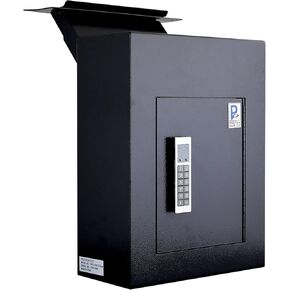 Protex Safe WDC-160E الجدار الأسود/الباب من خلال صندوق إسقاط كبير للخدمة الشاقة ، للمفاتيح ، أجهزة التحكم عن بعد ، النقد ، الشيكات والأظرف ، فتحات التثبيت مسبقًا ، مع شلن قابل للتعديل ، قفل إلكتروني رقمي