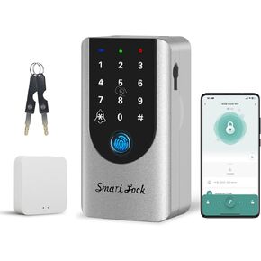 Key Lock Box, IP66 Waterproof Outdoor Lock Box, 4 Ways to Unlock Fingerprint Smart Key Box, with Built-in Doorbell, Tuya APP Remote Control Lock Box
