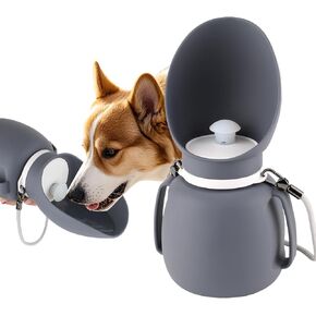 NAMSAN Portable Water Bottle for Dogs, 800ML, Silicone Dog Water Bottle with Lanyard, Leakproof Dog Travel Cup, BPA-Free & Chew-Proof Design, Grey