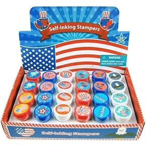 Tiny Mills 24 Pcs Patriotic I Love America USA Assorted Stamps for Kids Self Ink Stamps, Voting, Memorial Day Party Favors July 4th Party Favors
