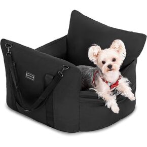 Small Dog Booster Seat - Waterproof Dog Booster Seat for Car with Storage Pockets, Clip-On Safety Leash and Thickened Memory Foam Filling, Puppy Car Seat Do Up to 25lbs, Black