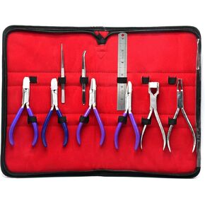 Premium 9 Eyeglass Optical Optician Tools Pliers Bent Nose Rimless W/TWEEZER, Stainless Steel