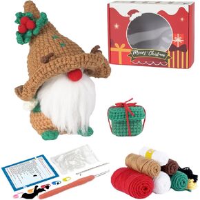 Qmeakmony Crochet Kit للمبتدئين عيد الميلاد مع دروس الفيديو التعليمية خطوة بخطوة تشمل التعليمات والخيوط ، الخطاف ، الملحقات (الكعك)