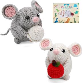 طقم Ruqkno Crochet للمبتدئين ， 2 PCS Hamster Amigurumi Crochet Animal Kit مع دروس فيديو خطوة بخطوة ، مجموعة من الكروشيه المبتدئين سهلة التعلم للبالغين ، مستلزمات DIY الكل في واحد