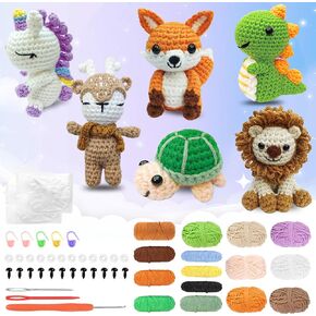 yhkdfgnz crochet kit للمبتدئين ، 6pcs DIY Craft للبالغين والأطفال ، و knitting kit للمبتدئين في مجموعات الحيوانات الكروشيه مع خطوة بخطوة ، والغزل ، خطاف الكروشيه ، هدية عيد ميلاد ، هدية العطلة