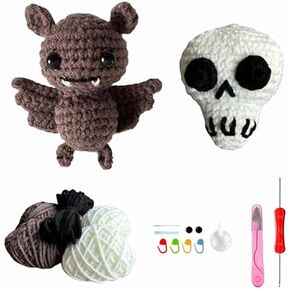 مجموعة Crochet Kit للمبتدئين ، مجموعة Crochet Halloween Bat & Skull ، مجموعة الحياكة للبالغين المبتدئين ، من السهل تعلم طقم الكروشيه مع تعليمي وتعليم خطوة بخطوة