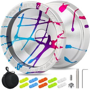 x6 غرض مزدوج Yoyo المحترف yoyo استجابة للأطفال المبتدئين ، الأصابع المعدنية yo -yo مع 10 سلاسل ، مجموعة الملحقات - أسود أزرق أصفر