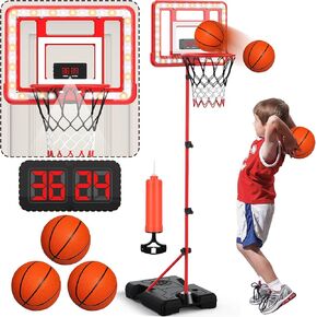 كرة سلة صغيرة داخلية مع لوحة النتائج و Timer ، الأطفال الصغار قابلة للتعديل ارتفاع 3ft-5.8ft لعبة الهدف كرة السلة في الفناء الخلفي في الهواء الطلق ، لعبة رياضية للأولاد من 3 إلى 12