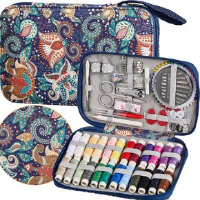 Sewing Project Kits Floral Pattern Sewing Kit with 130PCS Sewing Supplies Accessories,Printing Sewing Set with Zipper Sewing Supplies Case,for Travel Emergency, Home