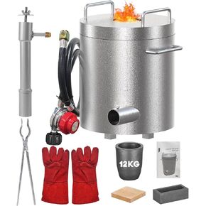 26Lbs/12KG Propane Melting Furnace Kit, 2370°F Large Capacity Metal Foundry Furnace with Crucible and Tong, Melting Copper, Silver, Aluminum and Gold for Beginner