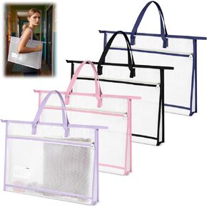 4 مساءً حقيبة مشروع لخياطة A3 Clear Mesh Zipper Bag Bag Organizer لتدريس المخططات الفنية (17.8 × 13 بوصة)