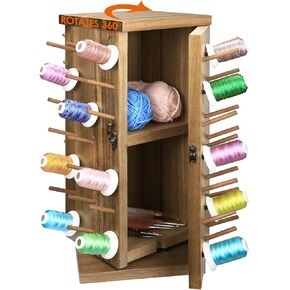 Acacia Wood 84 Rack-Thread Rack/Thread Holder منظم مع مقصورات تخزين داخلية ، 360 درجة منظم تخزين الخيط الدوار بالكامل للخياطة والتطريز وتجميع الشعر والمجوهرات