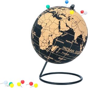 exerz cork globe 5.5 "pinnable ، الخريطة الإنجليزية ، دبابيس مشمولة ، الفلين الطبيعي - الأسود