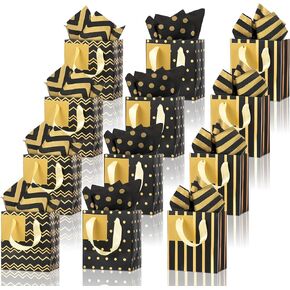 Tenare 12 Pcs Small Gift Bags Mini Metallic Paper Bag with Handle Tissue Paper for Mother Father 's Day Graduation Party Favor Supplies(4 x 2.75 x 4.5 Inch,White Gold)
