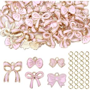 50 Pcs Pink Bow Charms for Jewelry Making - Cute Bowknot Charms Alloy Enamel Bow Tie Pendants Charm for Women DIY Making Bracelets Earrings Necklace Craft Supplies