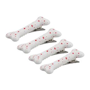 4pcs Halloween Bone Hair Clips, Bone Barrettes for Women White Dog Bone Alligator Hair Pins for Christmas Halloween Cosplay Party (Red White)