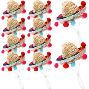 Silkfly 10 Pack Mini Mexican Hat 4 بوصة Sombrero Fiesta Decor Cinco de Mayo Straw Sombrero Beadbers Fiesta Supplies for Pets Kids