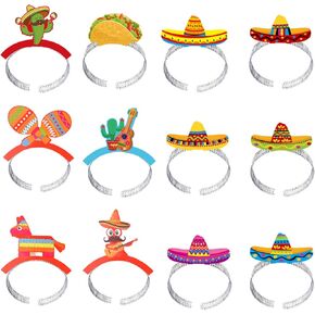 12 PCS قبعات حفلات مكسيكية Sombrero ، عصابات العيد الملونة ، قبعات Cinco de Mayo Paper Taco ، عصابات كبيرة لزخارف الحفلات المكسيكية ، تفضل الحفلات والدعائم