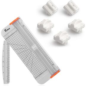 Firbon White A4 Paper Cutter Bundle with 5Pcs White Refill Blades, 12 Inch Paper Trimmer with Side Ruler for Scrapbooking, Craft, Coupon, Label, Cardstock