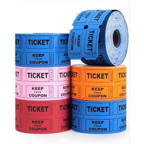 Colemoly 1000 Raffle Tickets Roll, 3000 Pairs 6 Rolls 2" x 2"-500 Pairs per Roll 50/50 Double Roll Tickets 6000 Pieces in Total for Events, Admission, Classroom Rewards (Blue, Red, Pink, Orange)