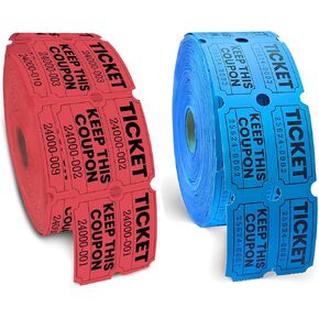 1000 تذاكر السحب الأزرق والأحمر ، وتذاكر 50/50 Blue & Red Raffle للأحداث ، والكرنفالات ، وجمع التبرعات ، ومكافآت الفصول الدراسية ، والجوائز