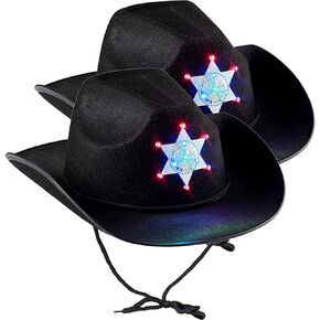 The Dreidel Company Black Sheriff Cowboy Hat ، شارة وميض خفيفة ، زي شريف تحت عنوان ، حجم الشباب ، 21.5 "
