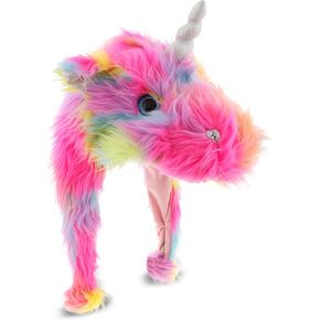 Dollibu Rainbow Dragoncorn Plush - قبعة دافئة ناعمة مع اللوحات الأذن ، ألعاب أزياء الحفلات المضحكة ، قبعة شتوية مريحة للأطفال والمراهقين - مقاس واحد