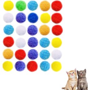 كرات لعبة Cat ، 30pcs كرات بوم ناعمة POM POM للقطط ، 1،38 '' Function Interactive Cat Pompom Toys للقطط الداخلية التي تلعب كرات أفخم للزخارف DIY الحرفية ، ألعاب Kitty لطيفة لطيفة