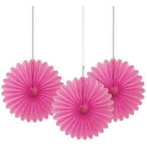 Hot Pink Hanging Tissue Paper Fans - 6'', 3 Count - Perfect for Parties & Home Decor