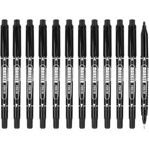 Felt Tip Pens, Double-headed, Pack of 12, Black, Fast Dry, No Smear, Fine Point, Bible Journaling, Planner Markers