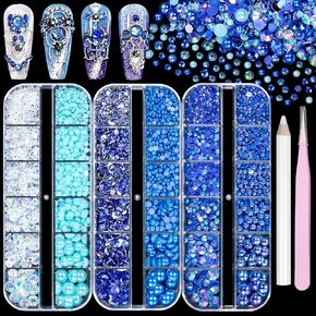3 Boxes Rhinestones and Pearl for Crafting, Mixed Sizes 2-8mm Flatback Jelly Resin Rhinestones and Pearls Gems for Bedazzling, White Brown Pearls Crystals Gems for Face Eye Makeup or Clothes DIY
