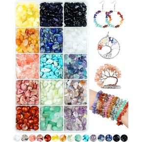 FIVEIZERO 600 pcs Natural Chip Stone Beads, 15‑Color Irregular Gemstone & Healing Crystal Chips for DIY Jewelry Making Supplies for Adults Women, Loose Rock Beads for Bracelets, Necklaces, Earrings