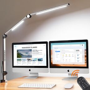 24W مصباح مكتب LED مشرق مع المشبك ، CRI> 97 مصباح مكتب مهندس الرعاية للعيون للمكتب المنزلي مع أوضاع عن بعد ، 5 أوضاع ملونة و 5 سطوع ، مصابيح مكتب أرجوحة مرنة لدراسة قراءة العمل