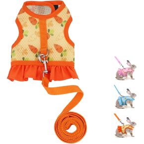 Rabbit Harness and Leash Set,Proof Walking Escape Cute Floral Mesh Vest Breathable Rabbit Costumes for Bunny, Hiking, Training for Ferret Kitten Puppy Small Animals Pink S