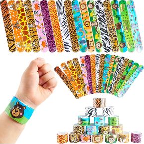 51 PCS حيوان طباعة معصمه معصم سفاري أساور صفعة الحيوانات البرية للحيوانات التي تحمل عنوان عيد ميلاد مكافآت الفصل الدراسي
