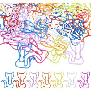Bremorou 50 PCS Cat Paper Clips - اللوازم المكتبية على شكل قط - وردي ، أزرق ، أرجوان