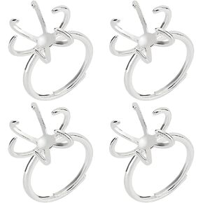 nbeads 4 pcs حلقة مخلب فارغة ، قواعد حلقة نحاسية قابلة للتعديل 16.5 مم مكونات حلقة الإصبع 6 إعدادات حلقة الشق