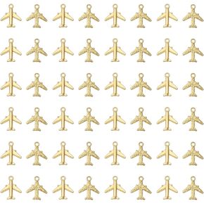 Ruwado 50 PCS Airplane Jewelry Making Kits Small 1.6 × 1.5 سم ملحقات الطائرات المعدنية اللطيفة لتصنيع أساور قلادة DIY الإمدادات التي تجد المجوهرات (الذهب)