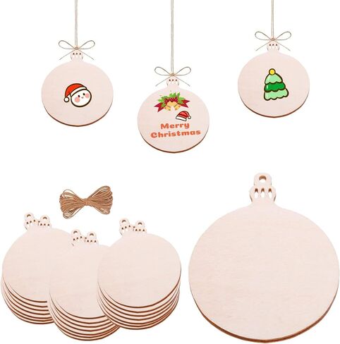 50PCS Unfinished Wooden Ornaments for Crafts Wooden Cutouts 3inch Christmas Wooden Ornaments to Paint Christmas Decoration DIY Crafts (Wooden Ornaments) in Saudi Arabia