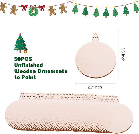 50PCS Unfinished Wooden Ornaments for Crafts Wooden Cutouts 3inch Christmas Wooden Ornaments to Paint Christmas Decoration DIY Crafts (Wooden Ornaments) in Saudi Arabia