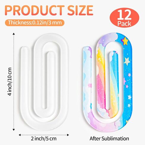 12 Pcs Sublimation Paper Clips Blanks Jumbo, 4x2 Inch Jumbo Paper Clips Clear for Heat Transfer DIY Design, Acrylic Sublimation Blanks for Crafts, Gifts, Home, Office, School Use (4x2inch (12Pcs)) in Saudi Arabia