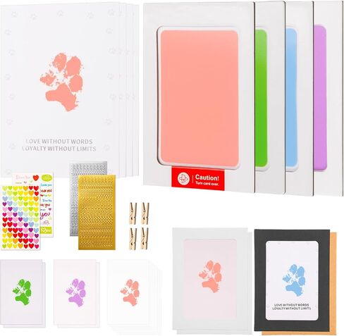 Torjoy Pet Paw Learn-Inkless Ink Pad للكلاب والقطط ، وطباعة أنف الكلب ، ومتذكار مخلب ، والهدايا التذكارية غير السامة للحيوانات الأليفة (المعكرون ، 4 حزمة) in Kuwait