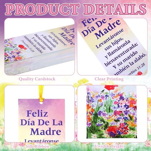 60 Pcs Spanish Happy Mother's Bookmark Proverbios 31: 28 Mother's Gift Bookmarks Religious Inspirational Bookmarks Regalos Cristianos En Español for Church Women Mom Appreciation Gift in Saudi Arabia