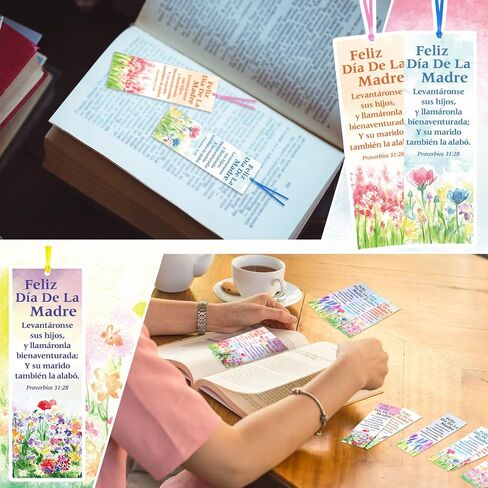 60 Pcs Spanish Happy Mother's Bookmark Proverbios 31: 28 Mother's Gift Bookmarks Religious Inspirational Bookmarks Regalos Cristianos En Español for Church Women Mom Appreciation Gift in Saudi Arabia