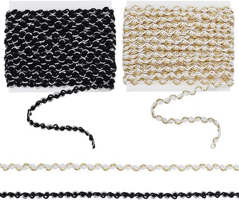 Fingerinspire 10 ياردة 2 pcs spation نمط الموجة جديلة الشريط الدانتيل 1/8 بوصة الشريط الدانتيل الأسود أبيض عريض مع 1 حبلا الذهب الفضة مقطوعة جديلة لملحقات الملابس إكسسوارات المنزل ديكور المنزل in Kuwait