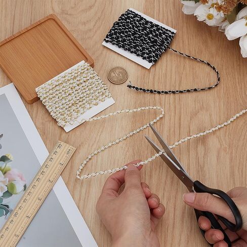 Fingerinspire 10 ياردة 2 pcs spation نمط الموجة جديلة الشريط الدانتيل 1/8 بوصة الشريط الدانتيل الأسود أبيض عريض مع 1 حبلا الذهب الفضة مقطوعة جديلة لملحقات الملابس إكسسوارات المنزل ديكور المنزل in Kuwait