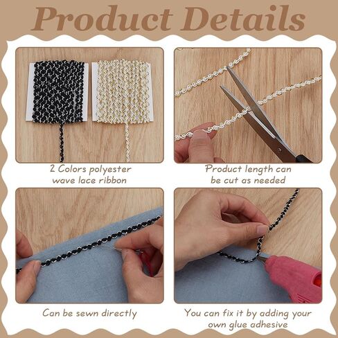 Fingerinspire 10 ياردة 2 pcs spation نمط الموجة جديلة الشريط الدانتيل 1/8 بوصة الشريط الدانتيل الأسود أبيض عريض مع 1 حبلا الذهب الفضة مقطوعة جديلة لملحقات الملابس إكسسوارات المنزل ديكور المنزل in Kuwait