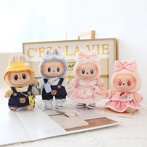 Labubu Clothes, labubu Outfit, Labubu Keychain Accessories, Cute Kawaii Fashion Skirt Overalls Set 6 Pieces for 15cm & 17cm Labubu, Hats Clothes for Labubu (No Doll) in Saudi Arabia