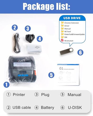ZM04 2.0 Bluetooth Thermal Receipt Print & Label Print Two-in-One,Works with Square Linux Supprot 58mm/80mm,Mini Wireless Thermal Printer Use for Business in Kuwait