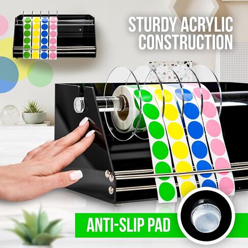 Multi-Use Small Label Dispenser for Rolls of Sticker Labels - 5.67"x 7.83"x4.72", Heavy-Duty, Wall-Mountable Acrylic Sticker Roll Dispenser, Anti-Slip (Small Black) in Kuwait